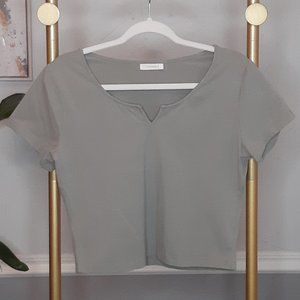 Lush Split Neck Boxy Crop T-Shirt